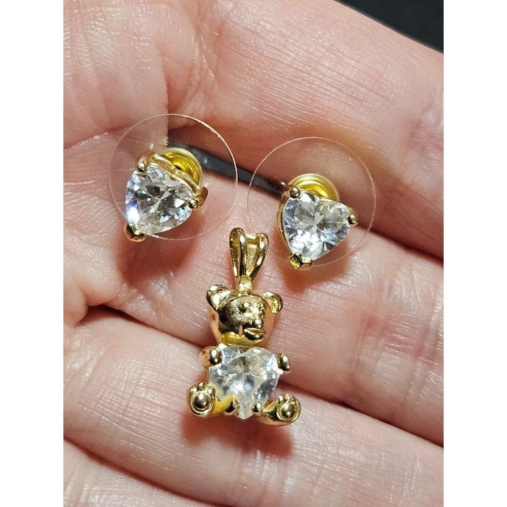 Ross Simons Gold over sterling bear earrings pendant set
